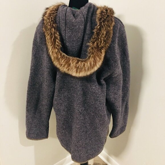 GIESSWEIN Gray Beige Boiled Wool Fur Hood Sweater Coat Horse Buggy EU36 US6-8 - Picture 3 of 7